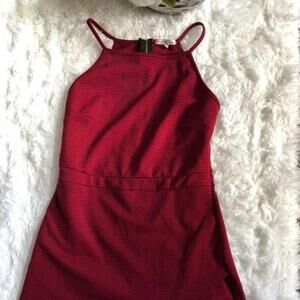 Chic Maroon Ribbed Halter Short Jumpsuit by Charlotte Russe - Size L